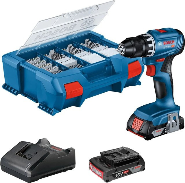 Bosch Professional Akku-Bohrschrauber GSR 18V-45 Set mit 2 Akkus und Ladegerät in Blau/Schwarz - Bild 1