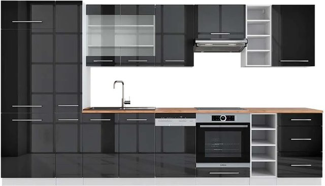 Vicco Fame-Line Küchenzeile Anthrazit Hochglanz und Weiß mit Eiche Optik Breite: 355 cm - Bild 1