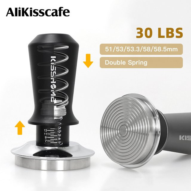 ALIKISSCAFE Kaffee Tamper mit Konstantdruck und kalibrierter Doppelfeder aus Edelstahl, Farbe: Schwarz, Durchmesser: 51mm / 53mm / 58mm - Bild 1