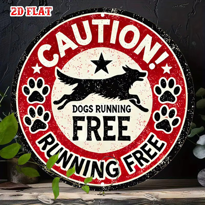 Rundes Aluminium-Metallblechschild Potdemiel Vorsicht Dogs Running Free mit Hundedesign in Rot, Durchmesser: 19,99 cm - Bild 6