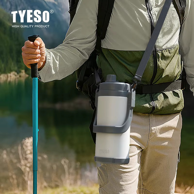TYESO Isolierte Sportwasserflasche mit Strohhalm und Tragegurt, Grau - Bild 4