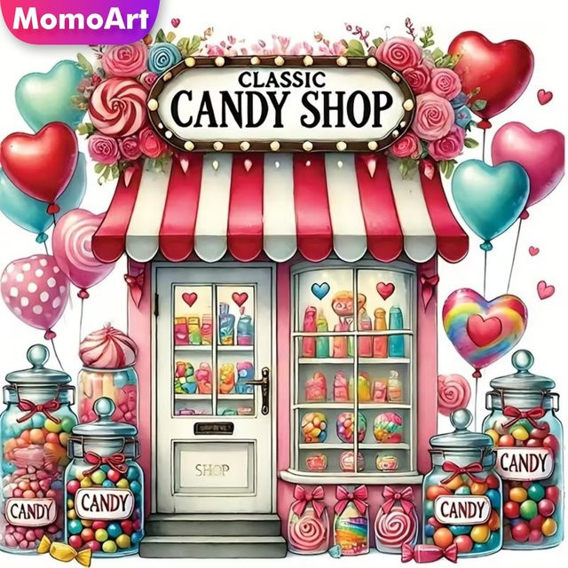 Momoart Diamond Painting Set Süßigkeitenladen für Erwachsene und Anfänger, Mehrfarbiges Diamant-Mosaik als DIY-Stickerei - Bild 1