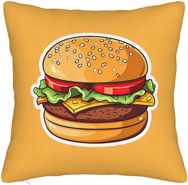 JMG Clothing Kissenbezug mit Cartoon-Hamburger-Print in Gelb, B/B: 60 x 60 cm - Bild 1