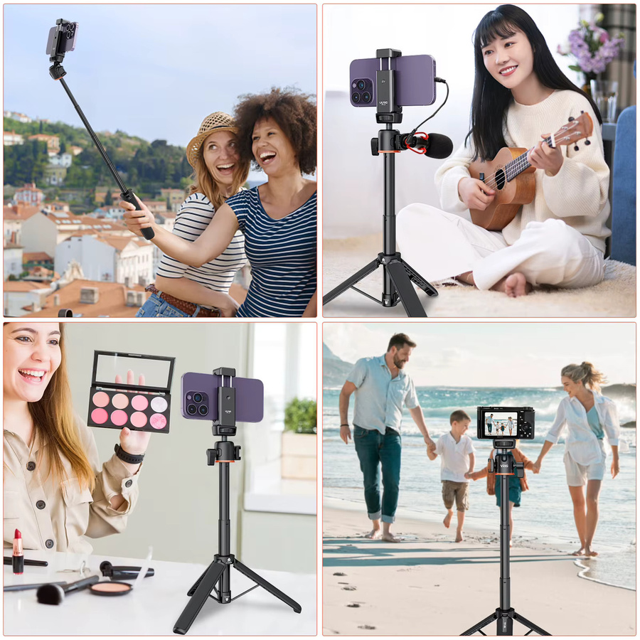VRIG Stativständer Selfie Stick TP-08 TP-06 aus Aluminiumlegierung in Schwarz mit 1/4 Zoll Schraube, Kaltschuhhalterung und 360 Grad Drehung, Tragfähigkeit 1,5 kg - Bild 3