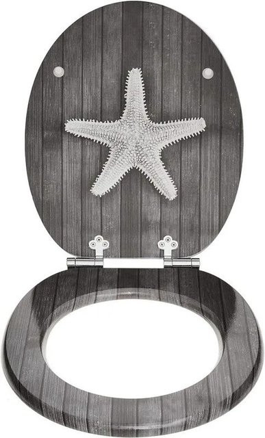 SINOBATH WC Sitz mit Absenkautomatik und Soft-Close aus MDF Holzkern, oval, grau, B: 43,5 cm, T: 37,8 cm, H: 5,0 cm - Bild 1