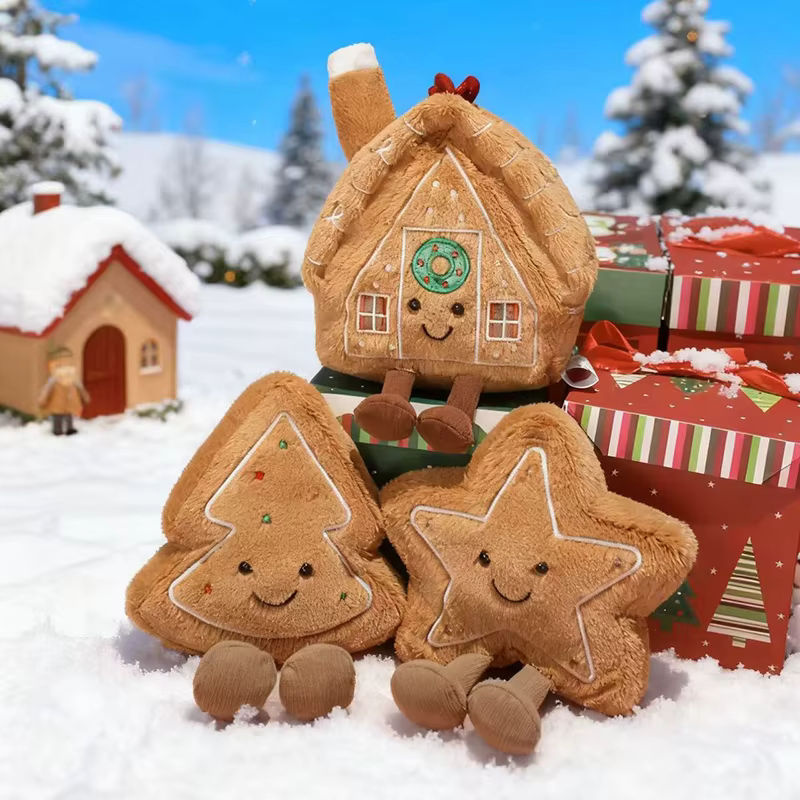 Festliche Weihnachtsdekoration Lebkuchenhaus als weiche Plüschpuppe in Braun - Bild 2