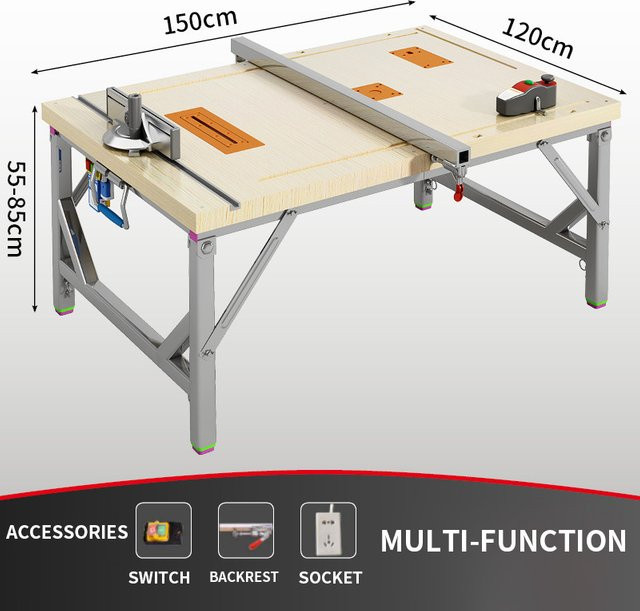 Multifunktionale Holzbearbeitungswerkbank von LZHZXY mit Schiebetisch und klappbarem Sägetischrahmen, B/T/H: 150 x 120 x 55 cm - Bild 1