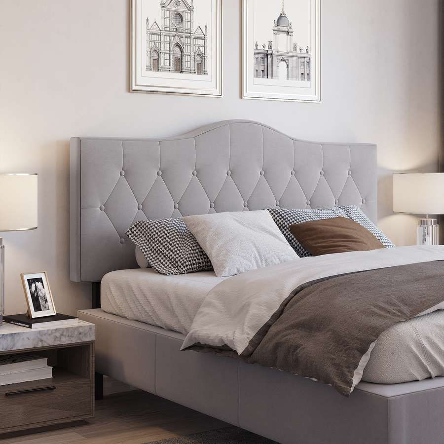 HOMCOM Gepolstertes Bett-Kopfteil in Grau mit modernem Design, B: 185 cm, T: 8 cm, H: 134 cm - Bild 2