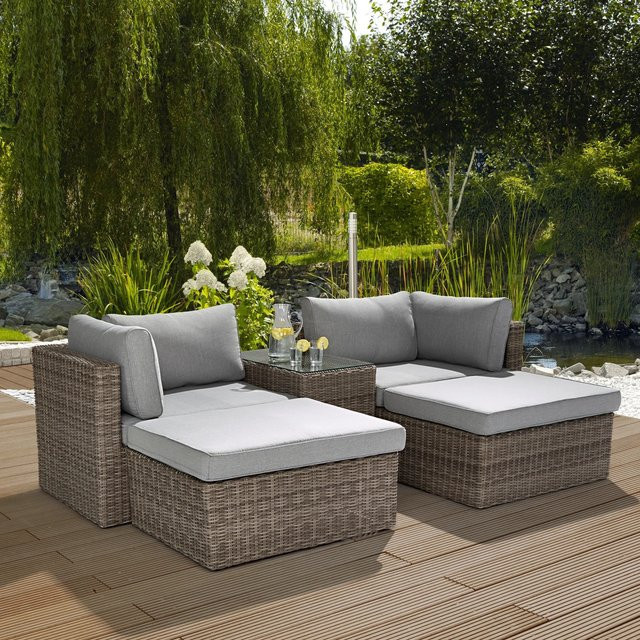 5-teiliges Lounge-Set Olea aus Polyrattan und Stahl in Sand und Grau - Bild 1