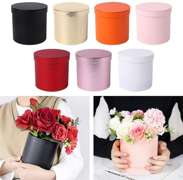Runde Blumenkasten Geschenkbox aus Pappe in Orange für Hochzeit, Geburtstag und Valentinstag - Bild 1