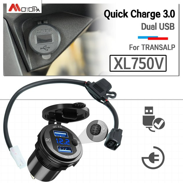 GDREYE Dual-USB-Ladegerät mit Schnellladung 3.0 für Honda Transalp XL750 und XL750V in Schwarz - Bild 1