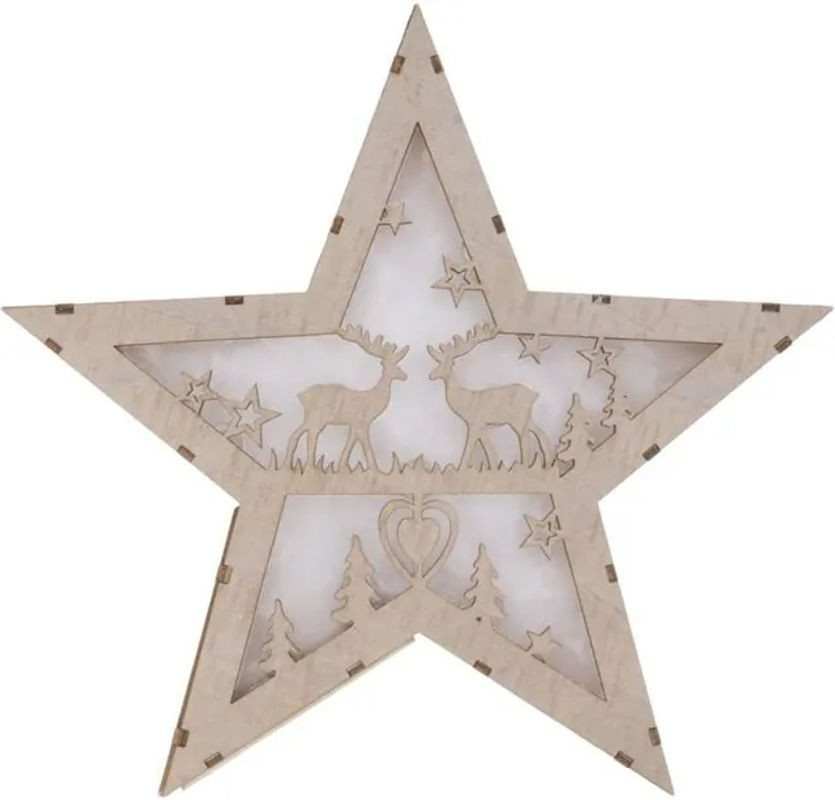 Buri LED-Deko-Stern aus Holz in Landhaus-Optik für Weihnachten und Advent, Farben: Braun, Weiß, Beige - Bild 1