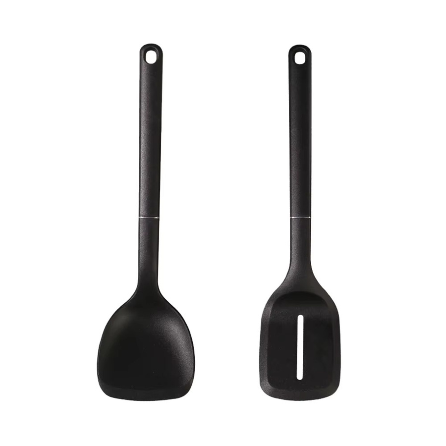 LARTI SCUPRITE Silikon-Spatel-Set in Schwarz, 35 cm lang, bestehend aus einem soliden und einem geschlitzten Wender, ideal für antihaftbeschichtetes Kochgeschirr zum Wenden von Fleisch, Fisch und Pfannkuchen - Bild 3