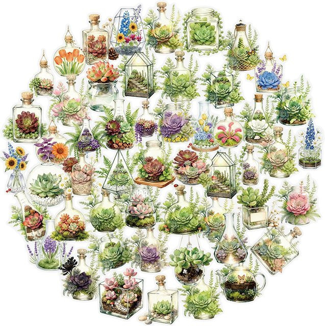Charile Blumen-Pflanzen-Aufkleber, transparent, grün, bunt, 10-teiliges Set - Bild 1