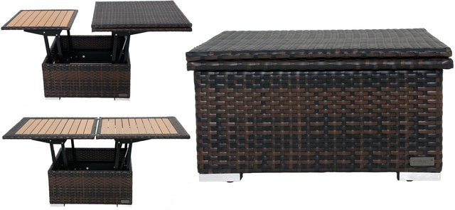 OUTFLEXX Loungetisch aus Polyrattan höhenverstellbar und erweiterbar, braun-marmoriert, B/T/H: 75 x 75 x 40/64,5 cm - Bild 1