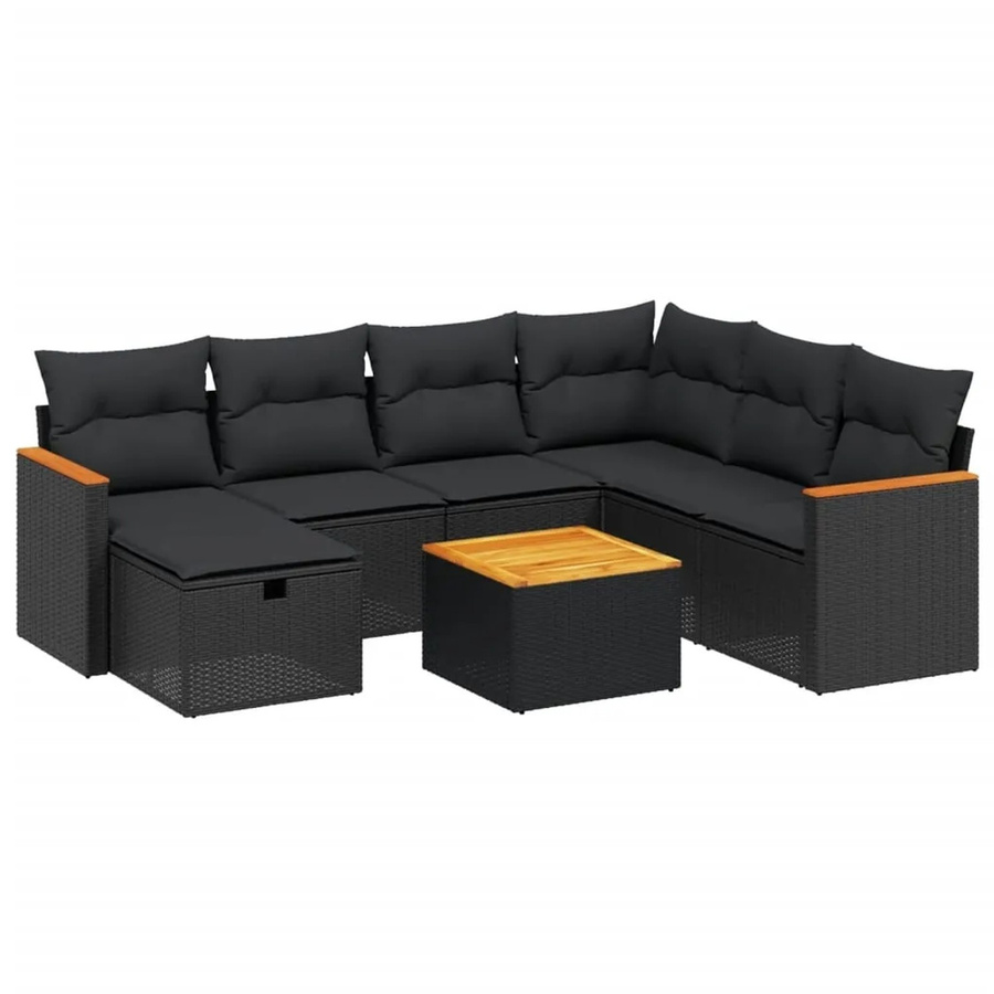 vidaXL 8-tlg Garten-Sofagarnitur in L-Form aus schwarzem Poly-Rattan mit Kissen und pulverbeschichtetem Stahlgestell - Bild 2