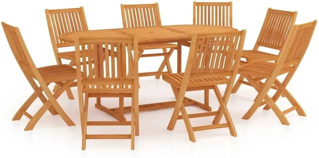 vidaXL Garten-Essgruppe aus Massivholz Teak in Braun, 9-teilig - Bild 1