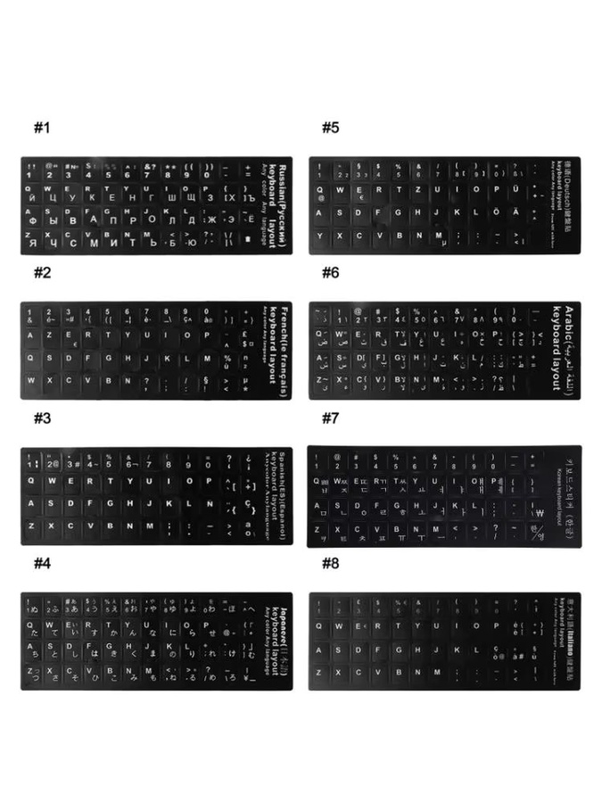 Deek-Robot Tastatur Aufkleber in Schwarz für Laptop und PC mit verschiedenen Alphabeten wie Russisch, Französisch, Spanisch, Japanisch, Deutsch, Arabisch, Koreanisch und Italienisch - Bild 4