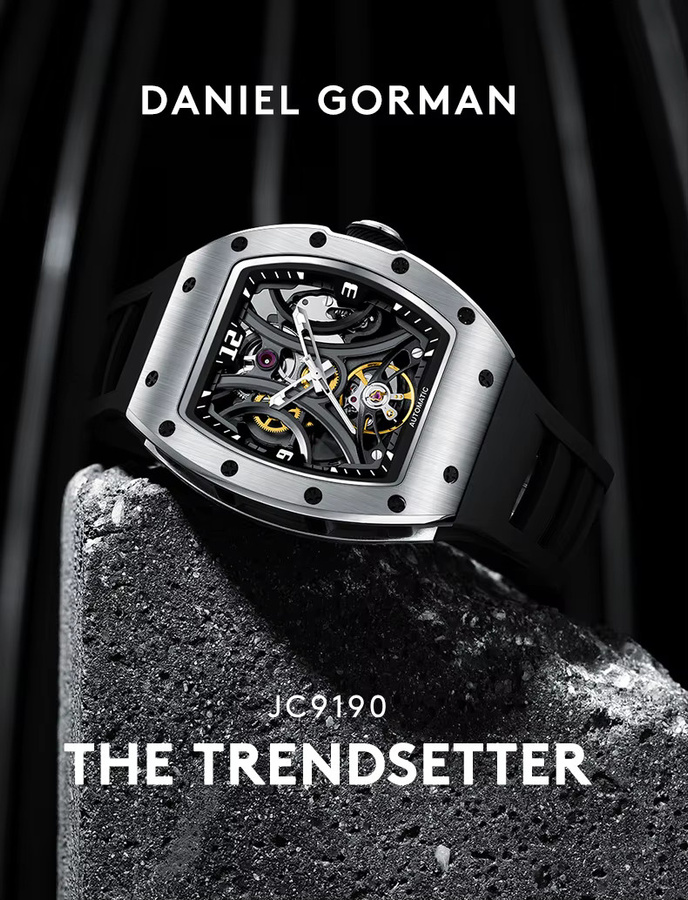 Daniel Gorman Armbanduhr Automatik, Tonneau, Edelstahl, Silikon, Schwarz, Herren - Bild 3