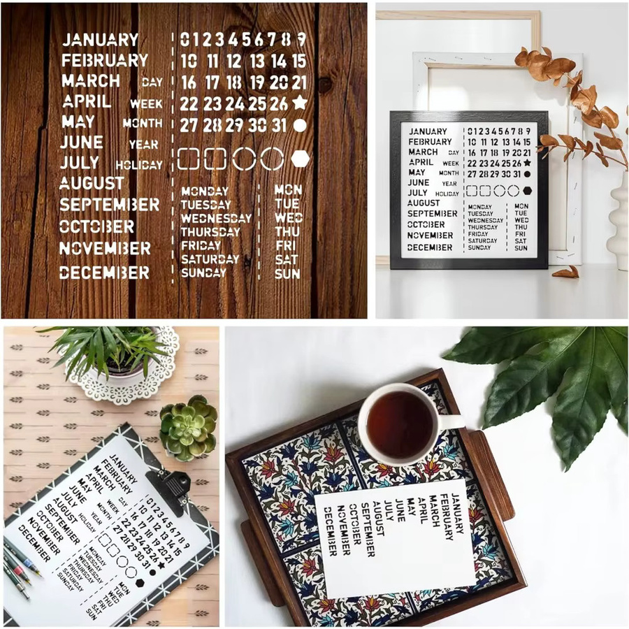 Edelstahl Schablonenkalender in Silber für Notizbuch, Tagebuch und DIY-Projekte, B/B: 15,2 x 15,2 cm - Bild 2