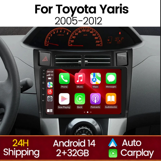 STRONGNAVI 9 Zoll 2 DIN Android Auto und Wireless CarPlay Multimedia-Radio mit GPS und Bluetooth für Toyota Yaris 2005-2012 in Schwarz - Bild 1