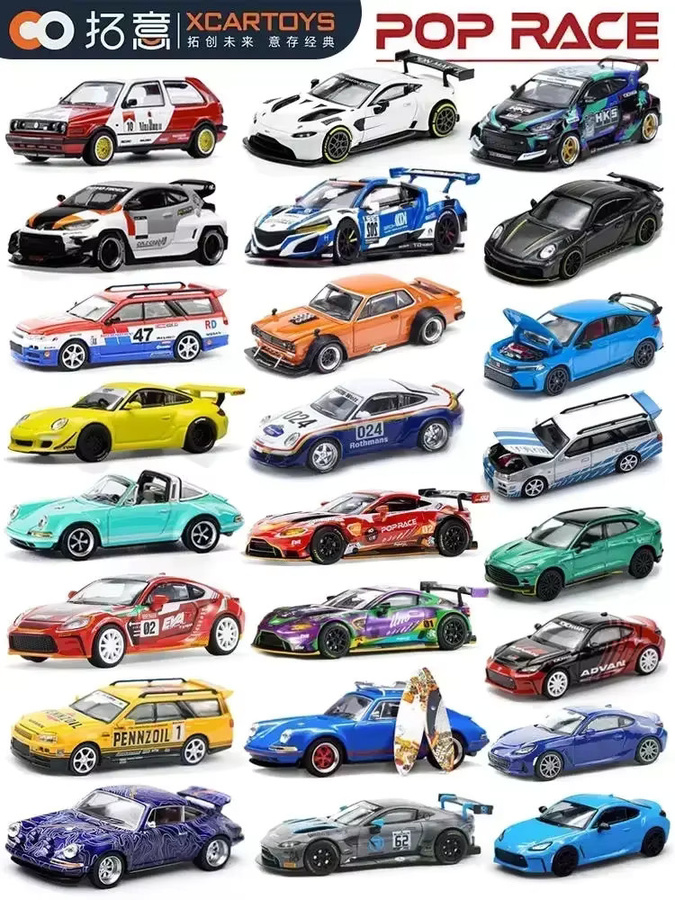 XCARTOYS Pop Race Skyline GT-R V8 NSX GT3 EVA01 GR Yaris 992 Stinger GTR Stagea R34, Diecast Modell, 1:64, Metall - Bild 1