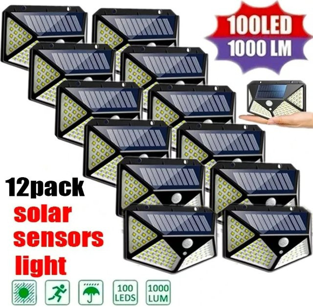 12er Pack ZTree Solar Außenleuchten mit Bewegungssensor, wasserdichte Wandleuchten für Garten, Terrasse und Hof, Schwarz - Bild 1
