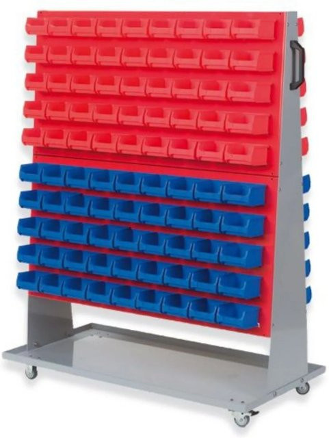 PROREGAL ProfiDrop Systemwagen auf Rollen mit roten Systemplatten und 180 roten sowie blauen Sichtlagerboxen, H x B x T: 130 x 100 x 50 cm - Bild 1