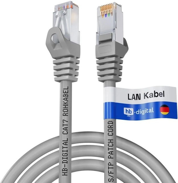 hb-digital LAN Kabel CAT 7 Rohkabel RJ45 S/FTP PiMF LSZH AWG 26 Grau 0,25 m - Bild 1