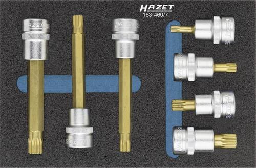 Hazet Schraubendreher-Steckschlüsseleinsatz-Satz 163-460/7 mit 7 Werkzeugen, Vierkant hohl 10 mm (3/8 Zoll), Innen Vielzahn Profil XZN M5 - M10, Farbe Silber - Bild 1
