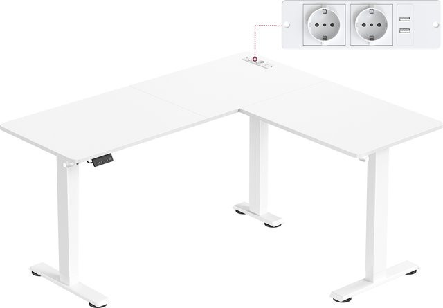 VASAGLE Elektrisch höhenverstellbarer Eckschreibtisch in L-Form mit Ladestation, Weiß - Bild 1