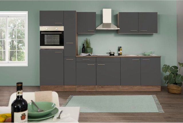 Respekta Küchenzeile KB300EYG in Grau Seidenglanz-Eiche York Nachbildung, Breite: 300 cm, Höhe: 205 cm, Tiefe: 55,5 cm - Bild 1