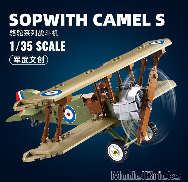 Sluban WW1 UK F.1 Doppeldecker Sop mit Kamel Kampfflugzeug, Modell Bausteine - Bild 1