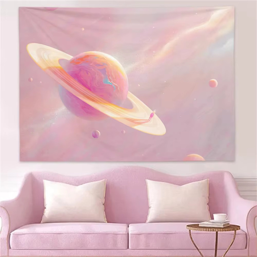 VIKAMA Wandteppich mit Sonnenuntergang, Wolken und Mond in Lila-Orange, Rechteckig, Breite: 60 cm, Höhe: 40 cm - Bild 1