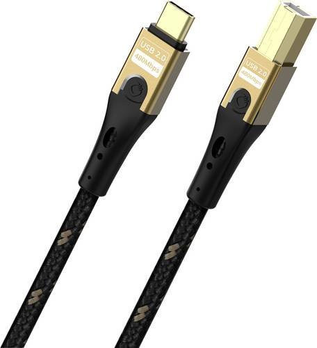 Oehlbach USB 2.0 Kabel mit USB-C auf USB-B Stecker, Schwarz/Gold, 3 m - Bild 1