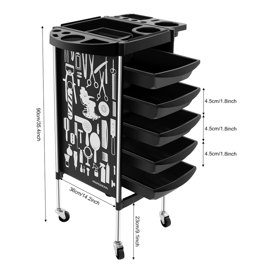 Bymaocar Friseurwagen in Schwarz mit Rollschublade, moderner Salon-Trolley für Friseure und Spa, 80 kg Gesamtlast - Bild 2