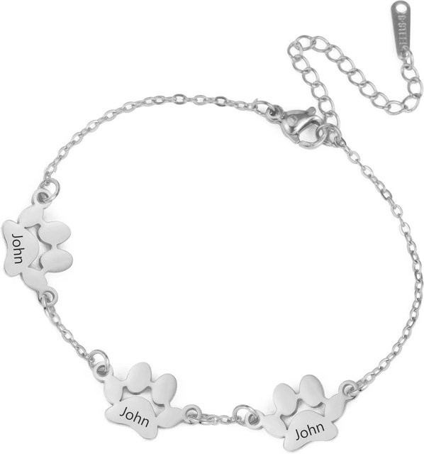 Armband Hund Katze Pfoten Anhänger, Edelstahl, Gold, Damen, 21-26 cm - Bild 1