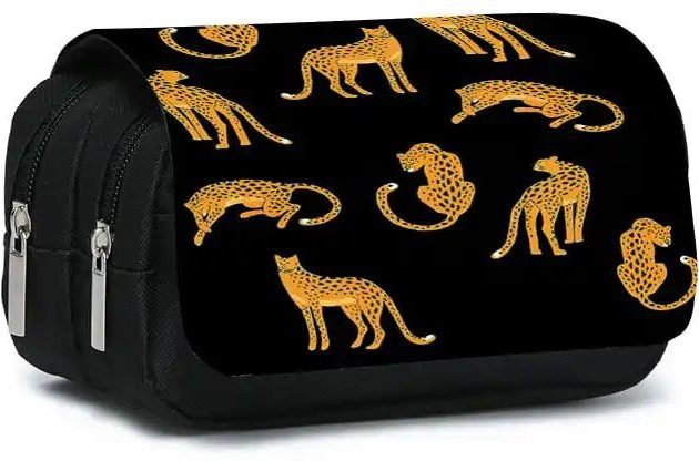 Doppellagiges Klapp-Stifteetui mit Leopard-Print von Fancy Style Studio in Schwarz - Bild 1