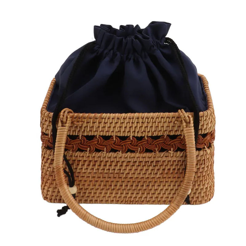 Vintage Rattan-Tragetasche mit floralem Design in Braun von KONNWEI - Bild 7