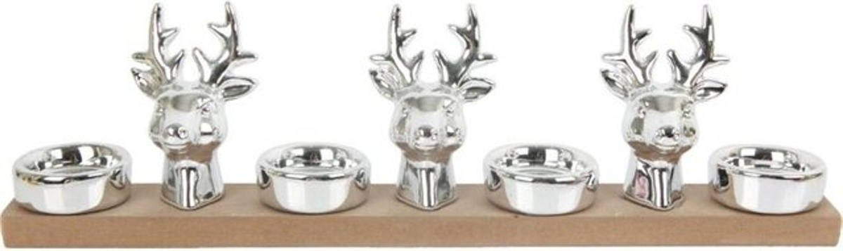 Trendline Adventskerzenhalter aus Keramik in Silber und Grau mit Tierfigur für Weihnachten, B/T/H: 39 x 5 x 10,5 cm - Bild 1