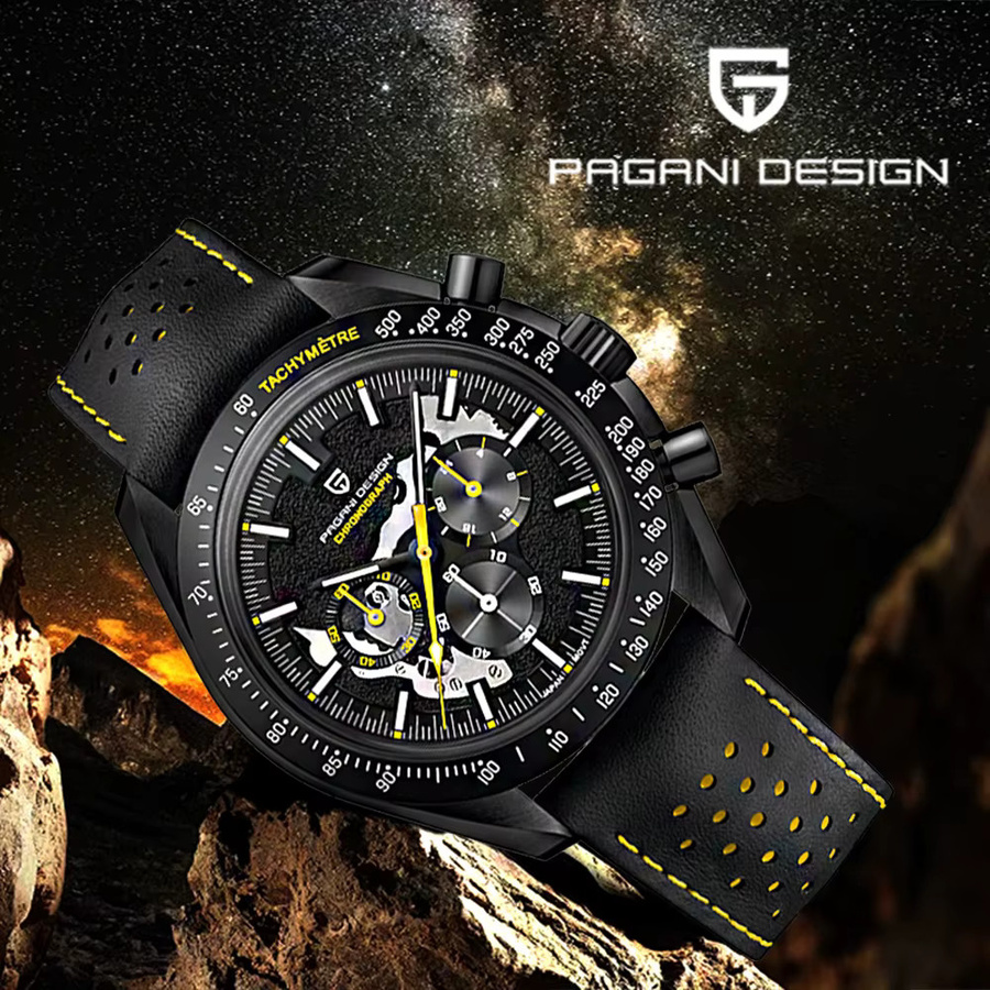 Pagani Design Chronograph, Quarz, Edelstahl, Leder, Blau, Herren - Bild 2