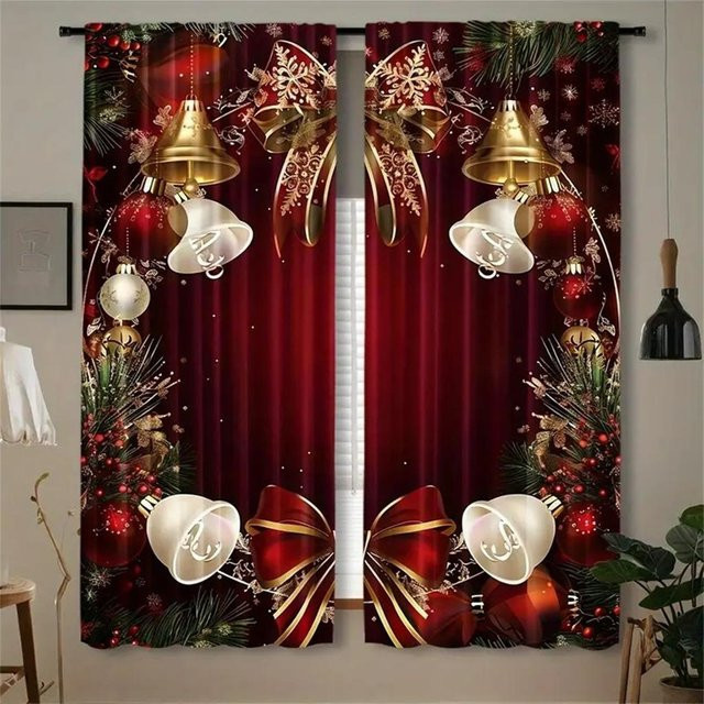 Yiran Furniture Weihnachtsdekoration Vorhänge mit Digitaldruck, 2er-Set, Rot, halbtransparent, B: 50 cm, H: 160 cm - Bild 1