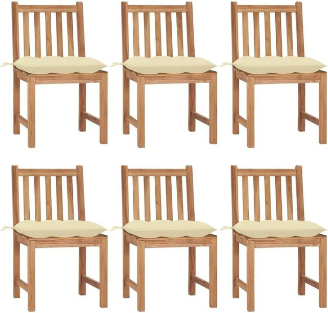 vidaXL Gartenstuhl-Set 6 Stück aus Teak-Massivholz mit Armlehnen und Kissen in Braun und Weiß - Bild 1