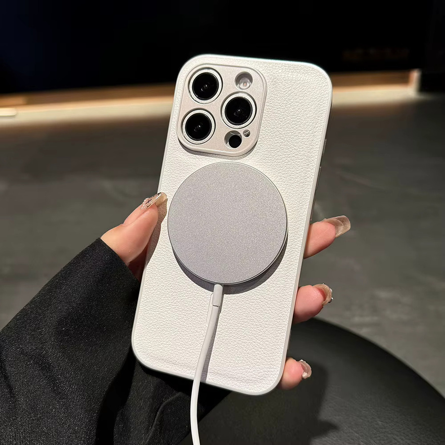 MagSafe Handyhülle aus Leder in Litschi-Farbe für Samsung Galaxy S25, S24 Ultra, S24 und S23 Plus mit magnetischer kabelloser Ladefunktion - Bild 4