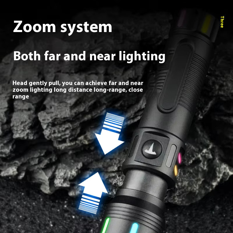 ESMARTER Taktische LED-Taschenlampe aus Metall in Schwarz, wiederaufladbar und wasserdicht mit Zoomfunktion für Outdoor, Camping und Notfälle - Bild 3