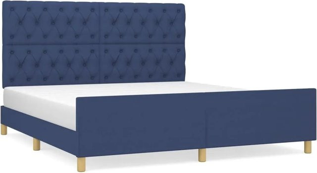 vidaXL Bettgestell mit Kopfteil in Blau aus Stoff und Holz, B/T/H: 160 x 203 x 128 cm - Bild 1