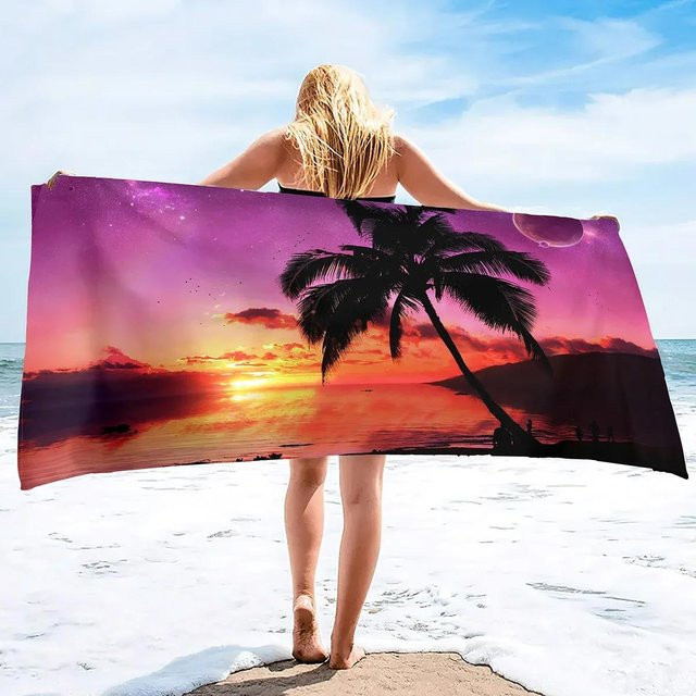 JMG Household Supplies Strandtuch mit tropischem Sonnenuntergang und Palmen-Print, sandfrei und schnelltrocknend aus Mikrofaser, Multicolour, Breite: 70 cm, Länge: 140 cm - Bild 1