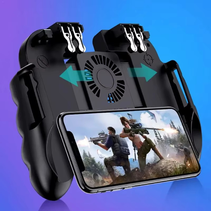 H9 6-Finger Handy Game Trigger Controller mit Kühler und L1R1 Schießtasten für PUBG, Schwarz, kompatibel mit iOS und Android - Bild 3