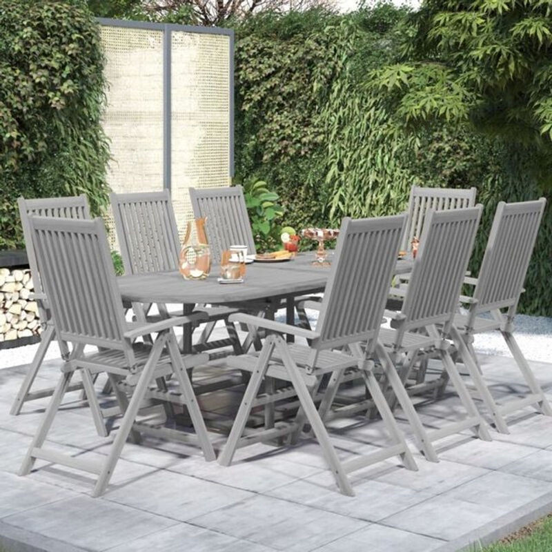 9-teilige Garten-Essgruppe aus Massivholz Akazie in Grau von vidaxl - Bild 1