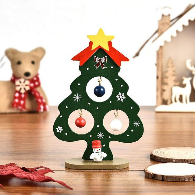 NATAWA Mini-Christbaumschmuck aus Holz in Grün als DIY-Intelligenzspielzeug und Tischdeko - Bild 1